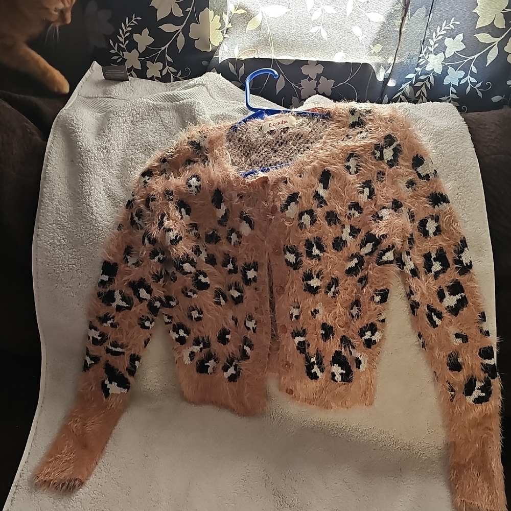 Leopard Print Fuzzy Cardigan - Pink and Black